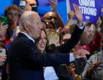 Joe Biden and Kamala Harris on stage