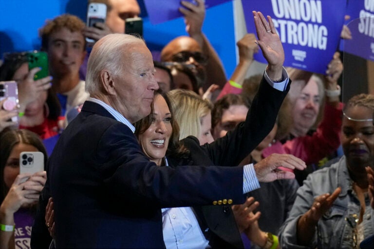 Joe Biden and Kamala Harris on stage