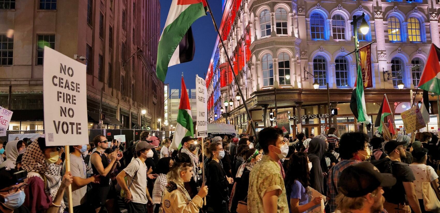 Protesters march in the street