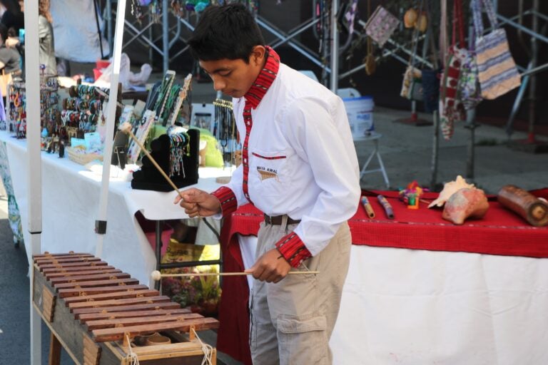 a person plays a xylophone