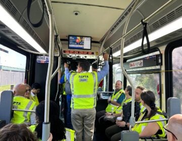 Employees with SEPTA on a new fuel cell bus