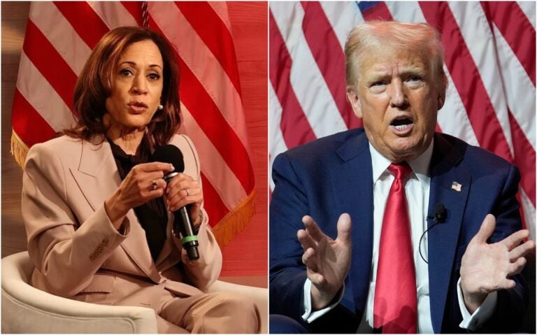 a side-by-side of Harris and Trump at their NABJ interviews