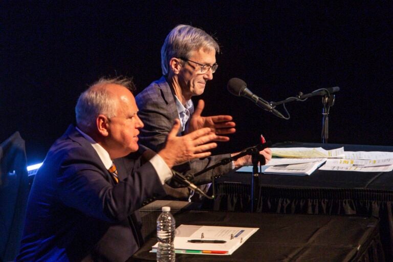 Tim Walz (left) and Scott Jensen debate