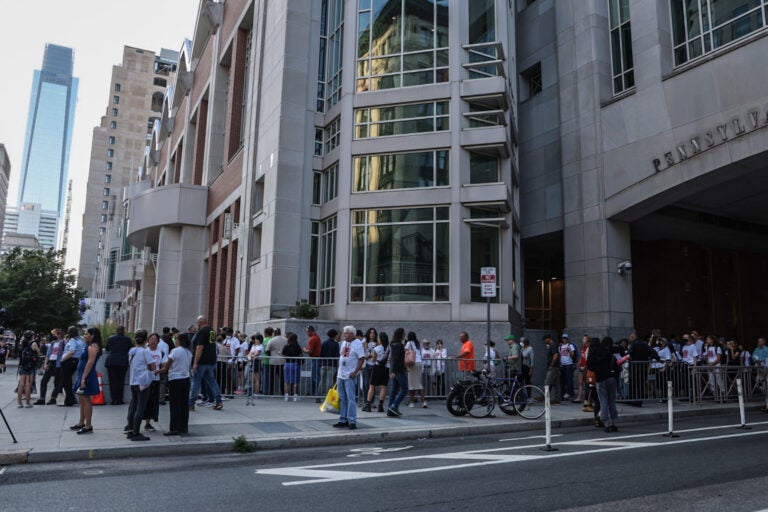 People lined up to get into the convention center