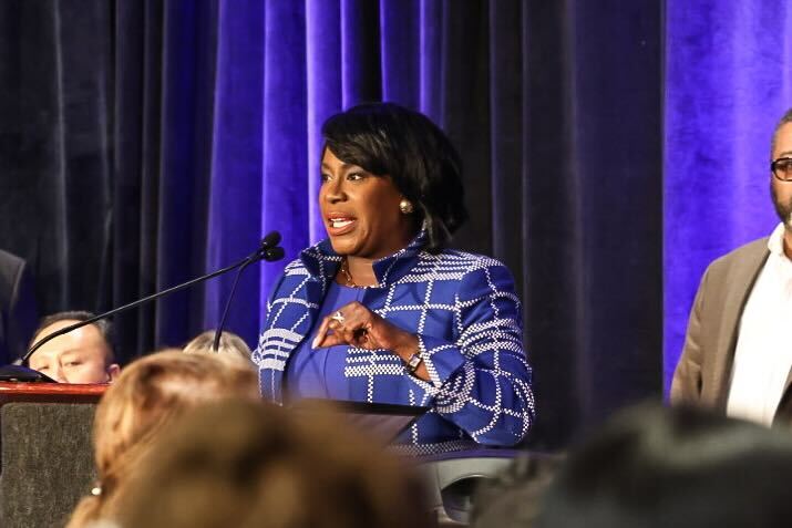 Cherelle Parker speaking at a podium