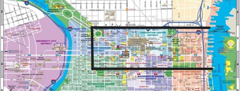 A map shows the area affected by heightened security and road closures due to the presidential debate in Old City.