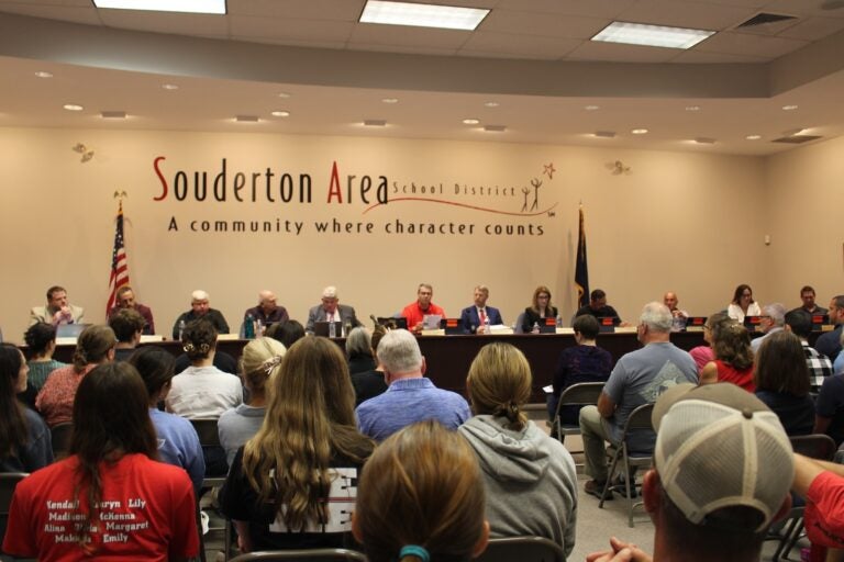 Dozens of people attend a Souderton school board meeting