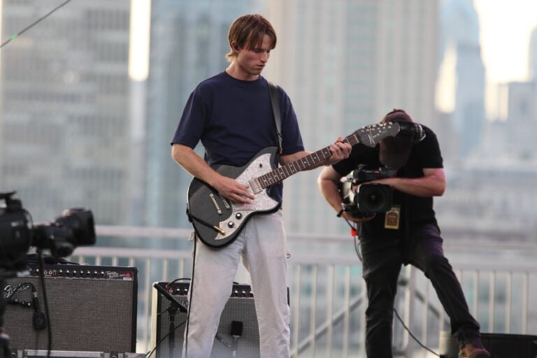 Blondshell blew folks away during their performance at the XPoNential Music Festival over the weekend at the Wiggins Waterfront Park in Camden. (Cory Sharber/WHYY)