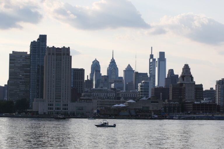 The Philadelphia skyline served as the picturesque backdrop for the 2024 XPoNential Music Festival at the Wiggins Waterfront Park in Camden. (Cory Sharber/WHYY)