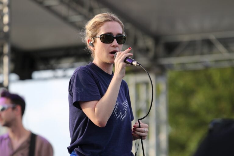 Blondshell blew folks away during their performance at the XPoNential Music Festival over the weekend at the Wiggins Waterfront Park in Camden. (Cory Sharber/WHYY)