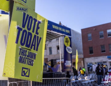 a sign reads EARLY VOTE TODAY THIS JAWN MATTERS