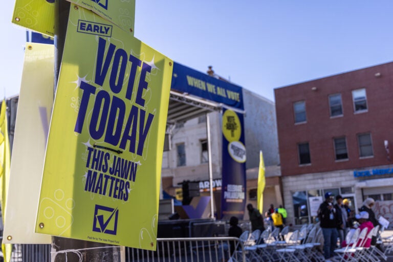 a sign reads EARLY VOTE TODAY THIS JAWN MATTERS