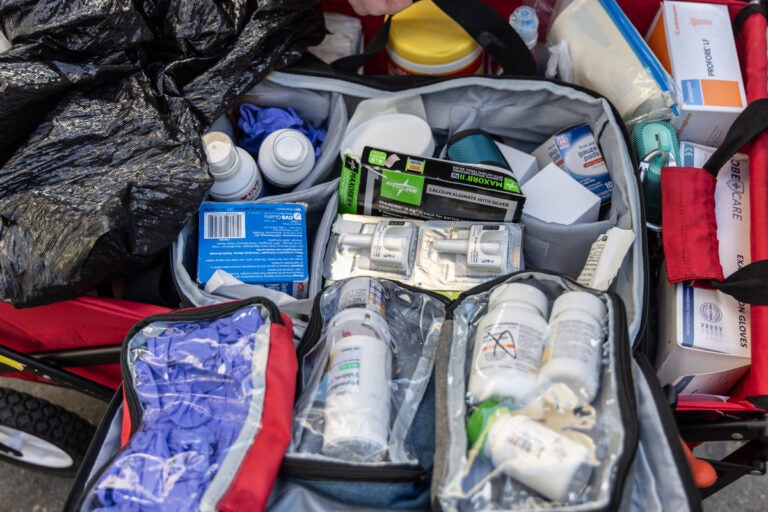 organized assortment of first aid supplies in a cart