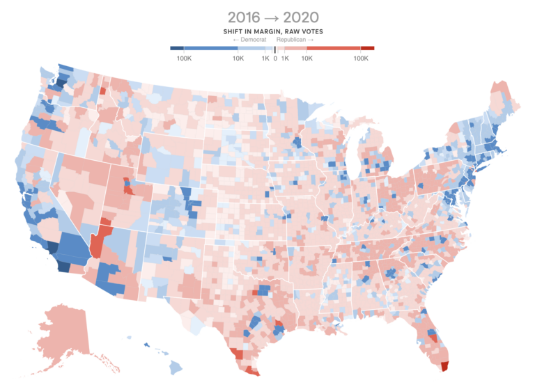 map showing shift in votes across the country