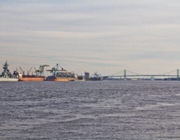 Boats on the river with the bridge in the background