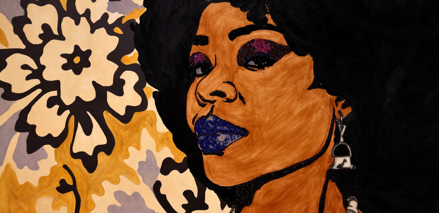 A detail from ''Din, une très belle négresse 2,'' (2012) by Mickaline Thomas, glimmers with rhinestones