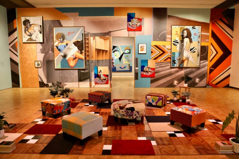 ''Mickaline Thomas: All About Love'' at the Barnes Foundation features about 50 works by the Camden-born artist, who also designed the furnishings for the exhibit. (Emma Lee/WHYY)