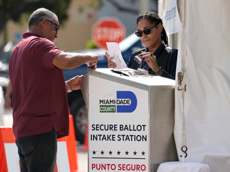 Employees process vote-by-mail ballots for the midterm election at the Miami-Dade County Elections Department, Tuesday, Nov. 8, 2022, in Miami. (AP Photo/Lynne Sladky, File)