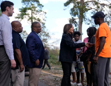 Kamala Harris meeting people impacted by the hurricane