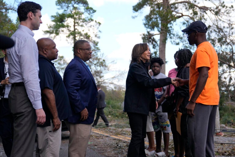 Kamala Harris meeting people impacted by the hurricane