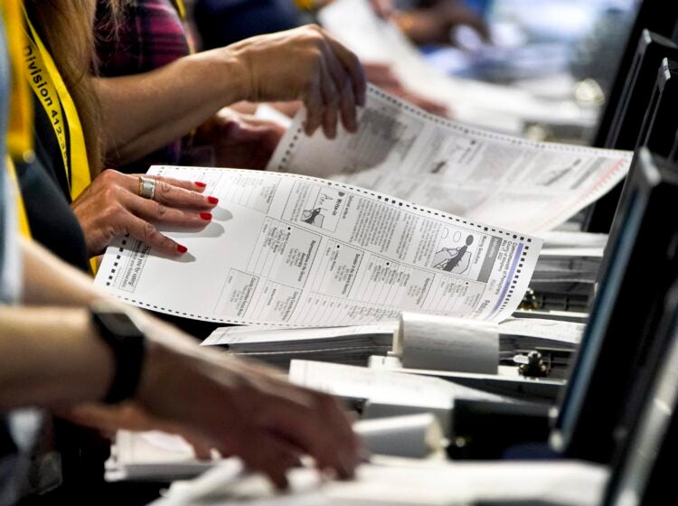 Election workers process mail votes