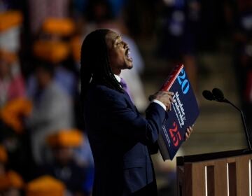 FILE - Pennsylvania state Rep. Malcolm Kenyatta Speaks during the Democratic National Convention, Aug. 20, 2024, in Chicago. (AP Photo/Paul Sancya, File)