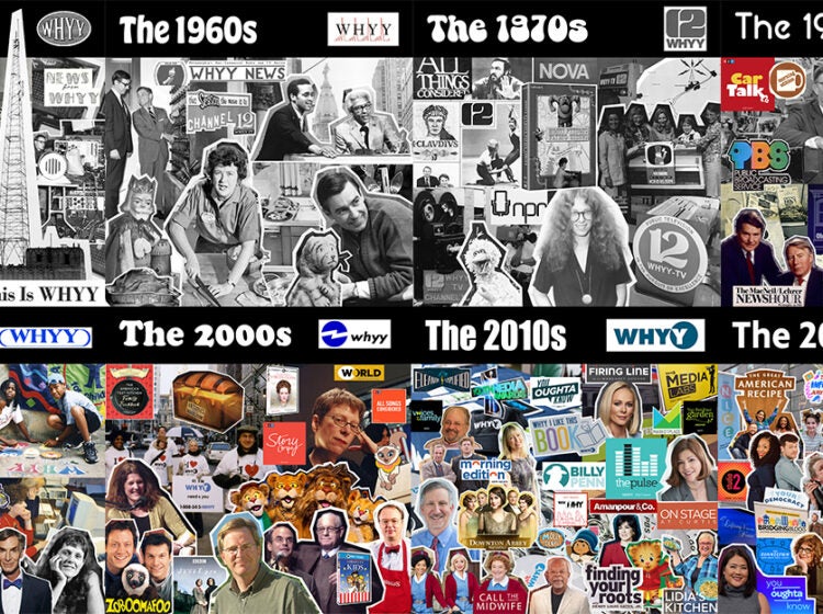 For each era of WHYY, photo collages were designed to showcase the WHYY talent and programs most notable from each decade.