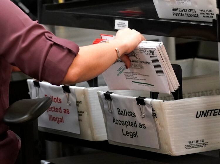 Election worker sorts vote-by-mail ballots