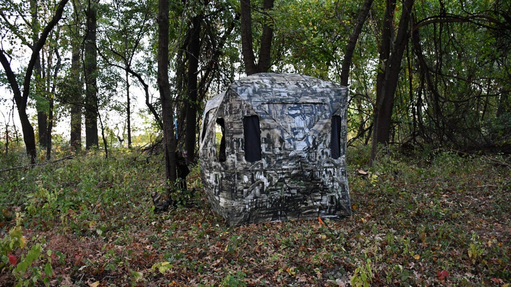 A hunting tent in the woods