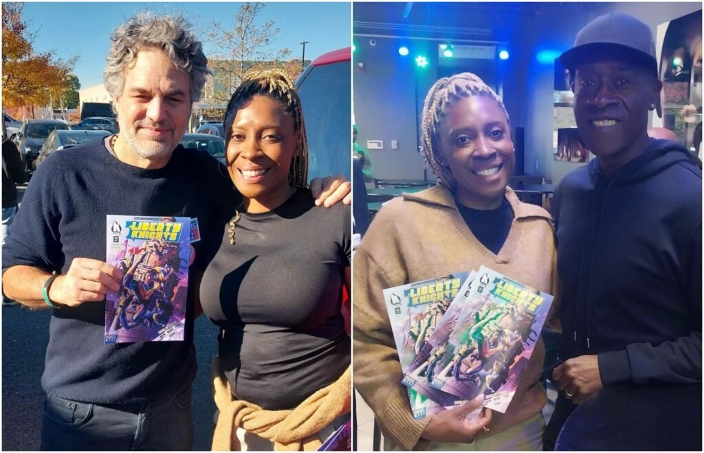 Nastasha Raisley in photos with Mark Ruffalo and Don Cheadle