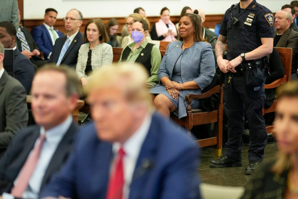 Letitia James sitting in the courtroom during Trump's trial