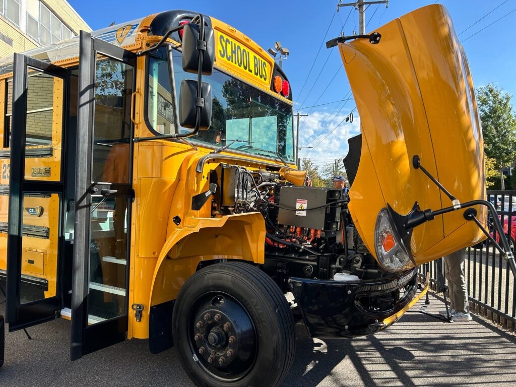 a parked electric school bus