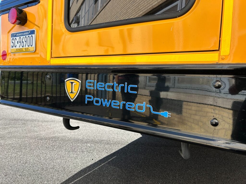 up-close of a parked electric school bus