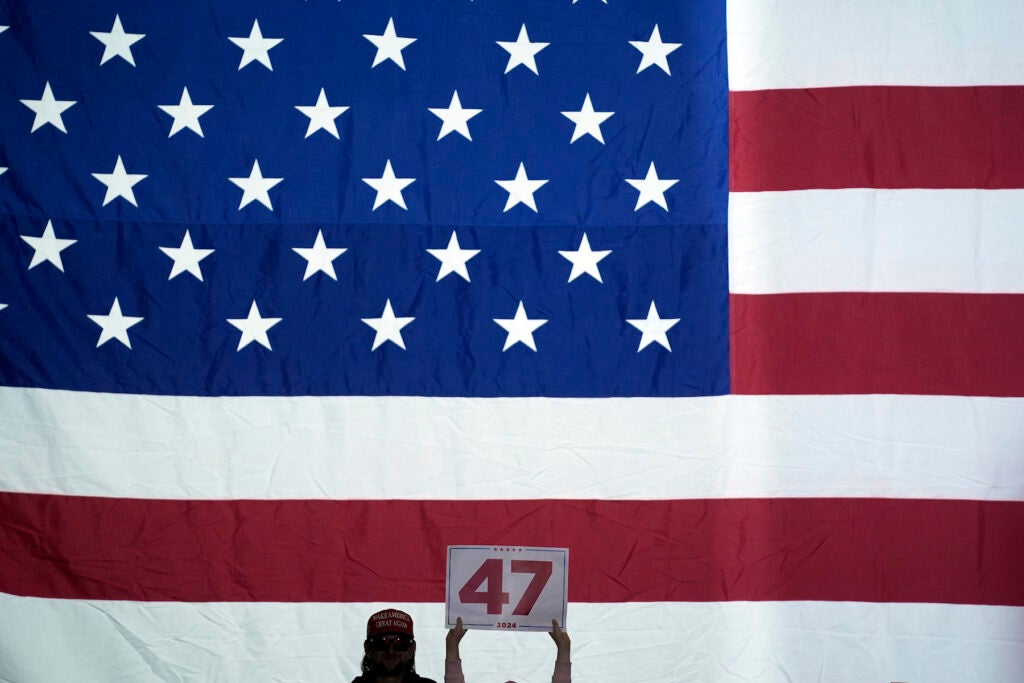 Massive American Flag on display at a Trump rally