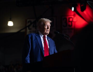 Former President Donald Trump speaks to supporters during a campaign event at Saginaw Valley State University on Oct. 3 in Saginaw, Mich. (Scott Olson/Getty Images)