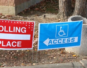 two signs read POLLING PLACE and ACCESS for handicapped voters