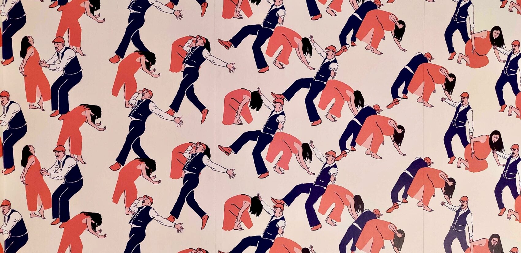 A detail from Philadelphia artist Nick Cassway's wallpaper, ''Above the Sound of Ideologies Clashing.'' (Peter Crimmins/WHYY)