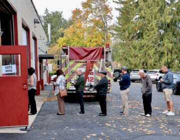 A line stretches out of the firehouse on Main Street in Moorestown Township, New Jersey