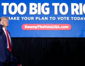 Republican presidential nominee former President Donald Trump gestures at a campaign rally at Greensboro Coliseum, Tuesday, Oct. 22, 2024, in Greensboro, N.C. (AP Photo/Alex Brandon)