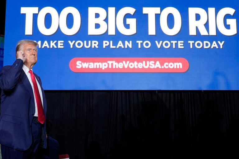 Republican presidential nominee former President Donald Trump gestures at a campaign rally at Greensboro Coliseum, Tuesday, Oct. 22, 2024, in Greensboro, N.C. (AP Photo/Alex Brandon)