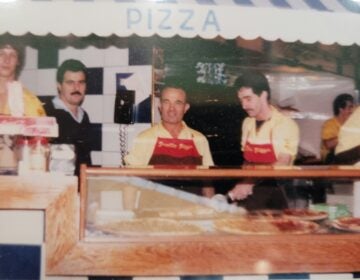 Luciano Spennato, second from left, poses with the Scotto Pizza crew in the mid-80s.