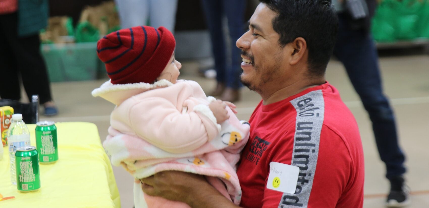 a man and a child smile