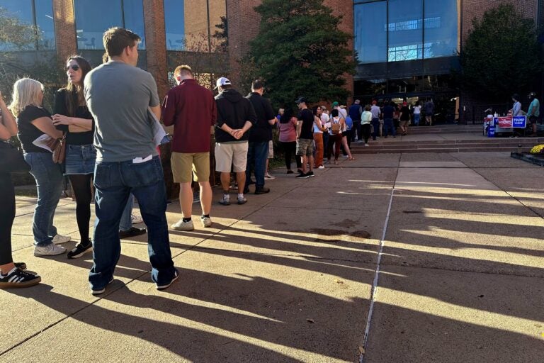 Voters line up outside the Bucks County Administration Building