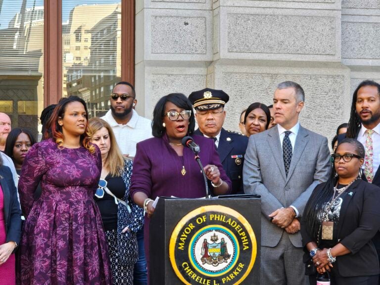 Cherelle Parker speaks alongside others