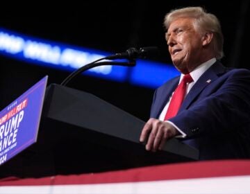 Republican presidential nominee former President Donald Trump speaks at a campaign rally at PPG Paints Arena, Monday, Nov. 4, 2024, in Pittsburgh, Pa.