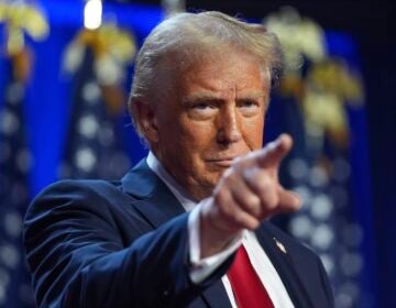 Republican presidential nominee former President Donald Trump arrives at an election night watch party at the Palm Beach Convention Center, Wednesday, Nov. 6, 2024, in West Palm Beach, Fla.