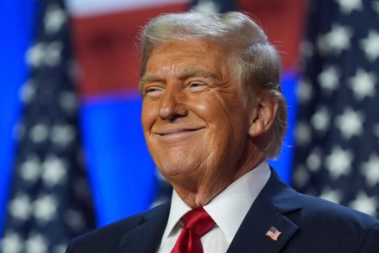 Republican presidential nominee former President Donald Trump smiles at an election night watch party at the Palm Beach Convention Center, Wednesday, Nov. 6, 2024, in West Palm Beach, Fla.