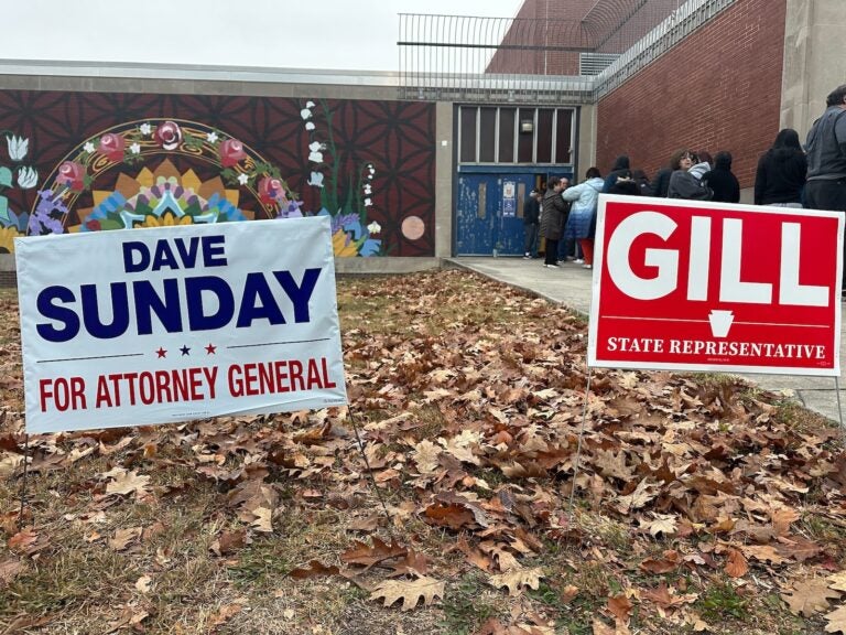 People line up to vote outside George Washington High School in Northeast Philadelphia.