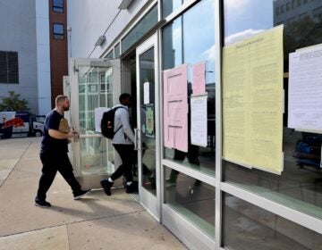 Voters enter the polling place at Ben Franklin High School on North Broad Street in Philadelphia.