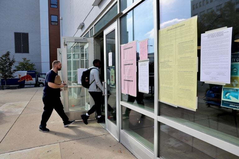 Voters enter the polling place at Ben Franklin High School on North Broad Street in Philadelphia.